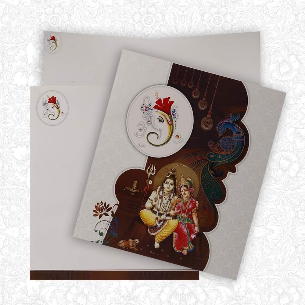 Classic Yellow Shading With Shiva Parvathy Theme Wedding Card-KNK3599-1